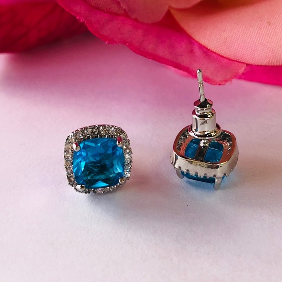 London Blue Topaz Silver Stud Earrings - Picture 2 of 5